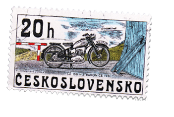 MOSCOW, RUSSIA - MARCH 23, 2019: Postage stamp printed in Czechoslovakia shows  Z 150, Strakonice 1951, History of Czechoslovak motor cycle serie, circa 1975
